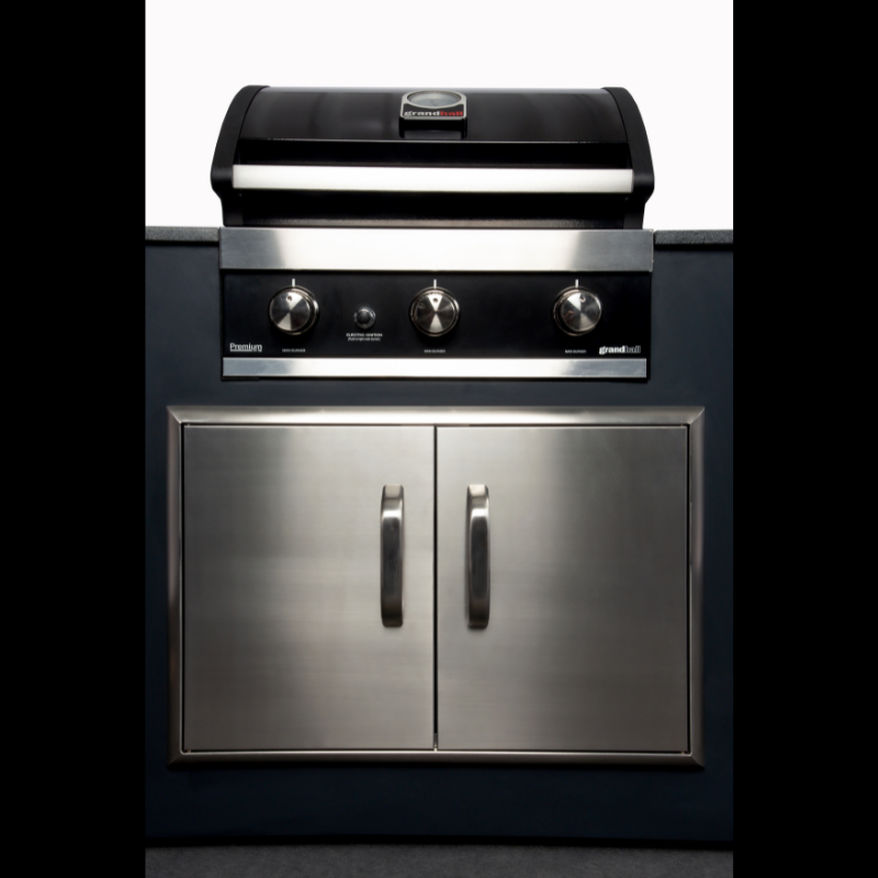 Grillandia Grill Unit Anthracite with Grandhall Premium G4 Gas BBQ, Sink, Granite Worktop & Iroko Wood Side Panels