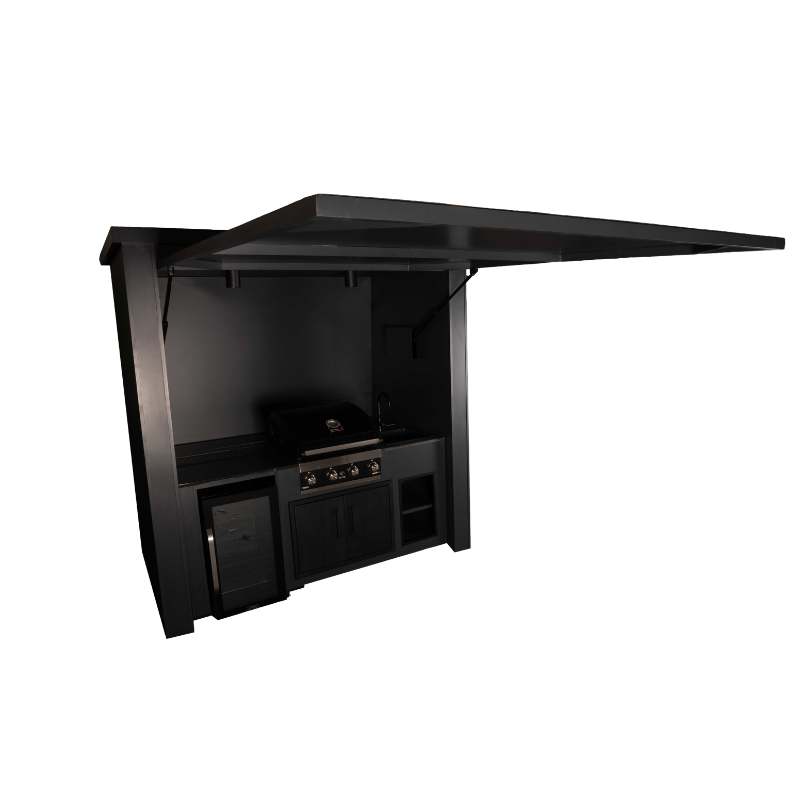 Grillandia Single Multi Cabana Anthracite with Grandhall Premium G4 Gas BBQ, Showcase Beverage Cooler, Sink, Granite Worktop, LED Lighting & Storage