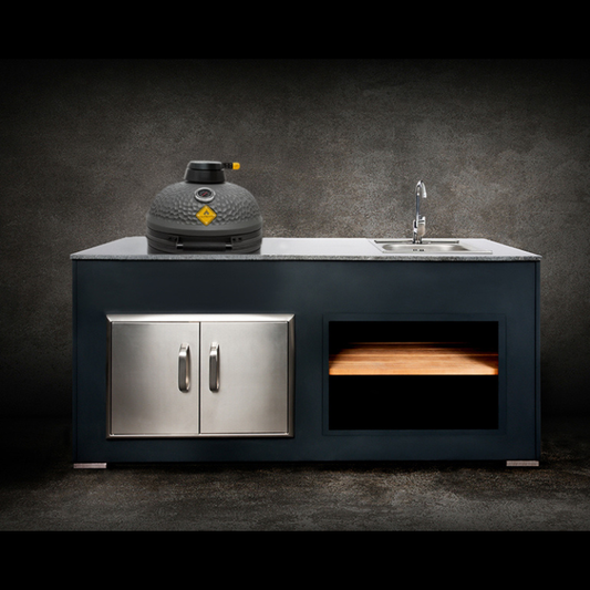 Grillandia Kamado & Sink Unit Anthracite with Boretti Ceramica L Solo Kamado, Sink & Faucet, Granite Worktop & Iroko Wood Shelf