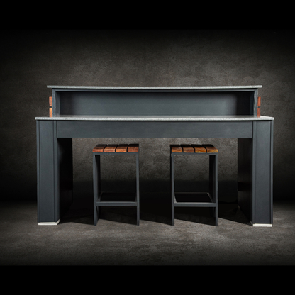 Grillandia Bar Unit Anthracite with Granite Worktop, Weatherproof Iroko Wood Fittings & 2 Bar Stools with Iroko Seats