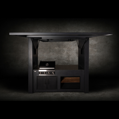 Grillandia Dual Grill Cabana Anthracite with Grandhall Premium G4 4-Burner Gas BBQ, Granite Worktop, LED Lighting, Bar Stools & Storage