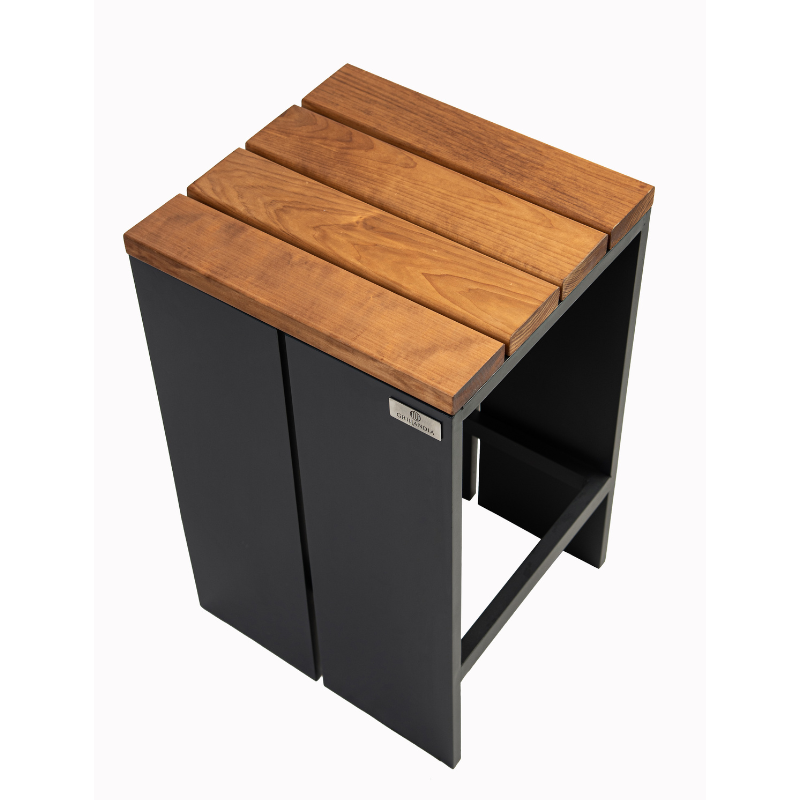 Grillandia Bar Unit Anthracite with Granite Worktop, Weatherproof Iroko Wood Fittings & 2 Bar Stools with Iroko Seats