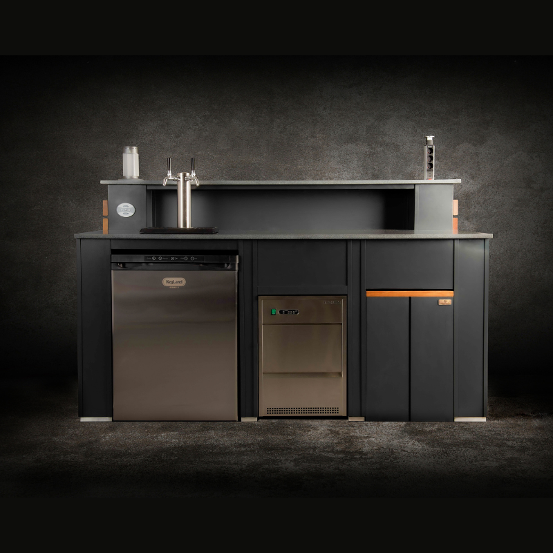Grillandia Drink Center Anthracite with Kegland Kegerator System, Ice Cube Machine, Outdoor BT Speaker, Amplifier, Power Supply & 2 Bar Stools