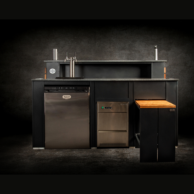Grillandia Drink Center Anthracite with Kegland Kegerator System, Ice Cube Machine, Outdoor BT Speaker, Amplifier, Power Supply & 2 Bar Stools