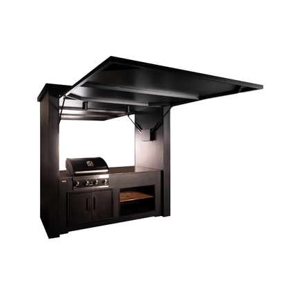Grillandia Dual Grill Cabana Anthracite with Grandhall Premium G4 4-Burner Gas BBQ, Granite Worktop, LED Lighting, Bar Stools & Storage