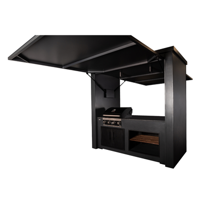 Grillandia Dual Grill Cabana Anthracite with Grandhall Premium G4 4-Burner Gas BBQ, Granite Worktop, LED Lighting, Bar Stools & Storage