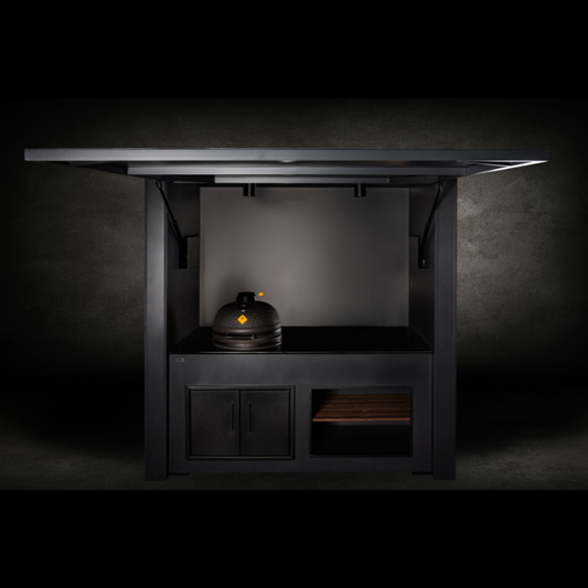 Grillandia Single Kamado Cabana Anthracite with Boretti Ceramica L Solo Kamado, Granite Worktop, LED Lighting & Storage
